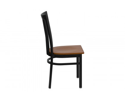 BLNK HERCULES Series Black Metal School House Back Restaurant Chair with Wood Seat - Cherry