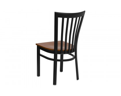 BLNK HERCULES Series Black Metal School House Back Restaurant Chair with Wood Seat - Cherry