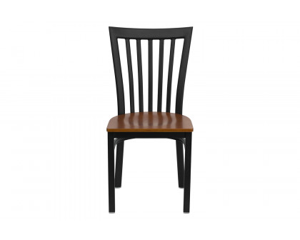 BLNK HERCULES Series Black Metal School House Back Restaurant Chair with Wood Seat - Cherry