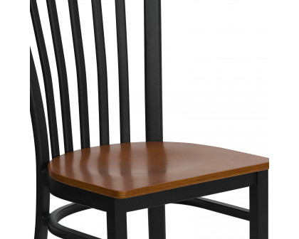 BLNK HERCULES Series Black Metal School House Back Restaurant Chair with Wood Seat - Cherry