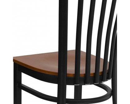 BLNK HERCULES Series Black Metal School House Back Restaurant Chair with Wood Seat - Cherry