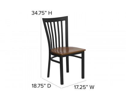 BLNK HERCULES Series Black Metal School House Back Restaurant Chair with Wood Seat - Cherry