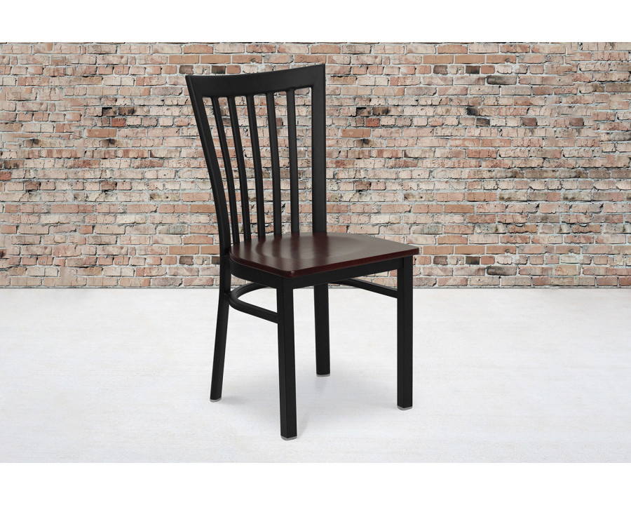 BLNK HERCULES Series Black Metal School House Back Restaurant Chair with Wood Seat