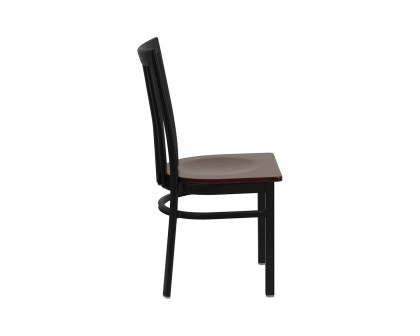 BLNK HERCULES Series Black Metal School House Back Restaurant Chair with Wood Seat - Mahogany