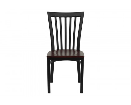 BLNK HERCULES Series Black Metal School House Back Restaurant Chair with Wood Seat - Mahogany