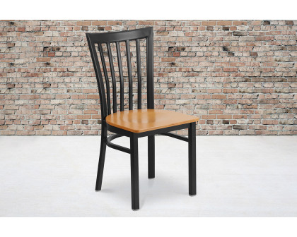 BLNK HERCULES Series Black Metal School House Back Restaurant Chair with Wood Seat