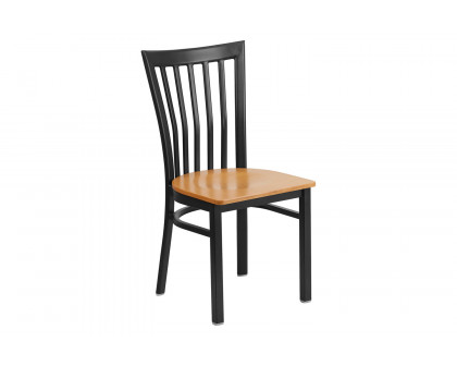 BLNK HERCULES Series Black Metal School House Back Restaurant Chair with Wood Seat - Natural