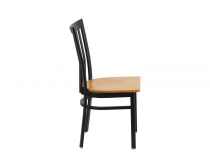 BLNK HERCULES Series Black Metal School House Back Restaurant Chair with Wood Seat - Natural