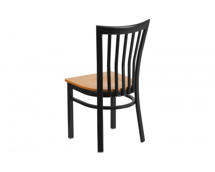 BLNK HERCULES Series Black Metal School House Back Restaurant Chair with Wood Seat - Natural