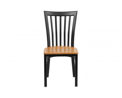 BLNK HERCULES Series Black Metal School House Back Restaurant Chair with Wood Seat - Natural