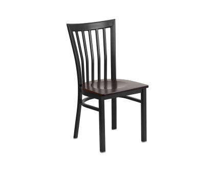 BLNK HERCULES Series Black Metal School House Back Restaurant Chair with Wood Seat - Walnut