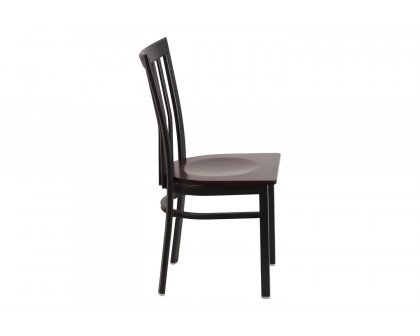 BLNK HERCULES Series Black Metal School House Back Restaurant Chair with Wood Seat - Walnut