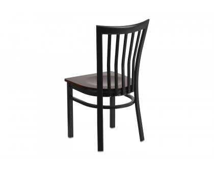 BLNK HERCULES Series Black Metal School House Back Restaurant Chair with Wood Seat - Walnut