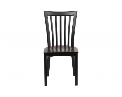 BLNK HERCULES Series Black Metal School House Back Restaurant Chair with Wood Seat - Walnut