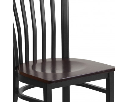 BLNK HERCULES Series Black Metal School House Back Restaurant Chair with Wood Seat - Walnut