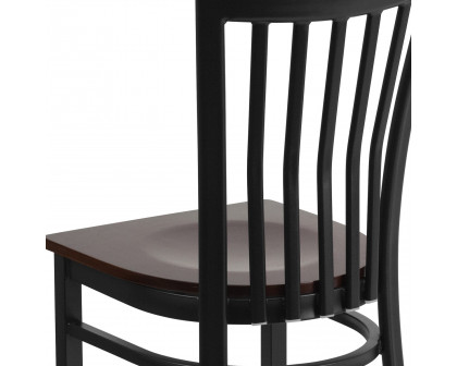 BLNK HERCULES Series Black Metal School House Back Restaurant Chair with Wood Seat - Walnut