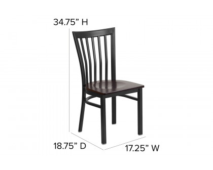 BLNK HERCULES Series Black Metal School House Back Restaurant Chair with Wood Seat - Walnut