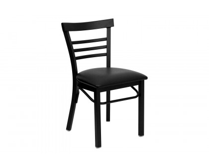 BLNK HERCULES Series Black Metal Three-Slat Ladder Back Restaurant Chair with Vinyl Seat