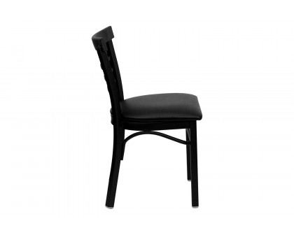 BLNK HERCULES Series Black Metal Three-Slat Ladder Back Restaurant Chair with Vinyl Seat - Black