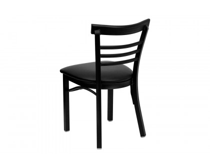 BLNK HERCULES Series Black Metal Three-Slat Ladder Back Restaurant Chair with Vinyl Seat - Black