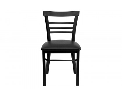 BLNK HERCULES Series Black Metal Three-Slat Ladder Back Restaurant Chair with Vinyl Seat - Black