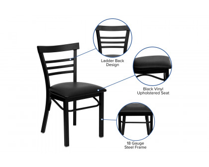 BLNK HERCULES Series Black Metal Three-Slat Ladder Back Restaurant Chair with Vinyl Seat - Black