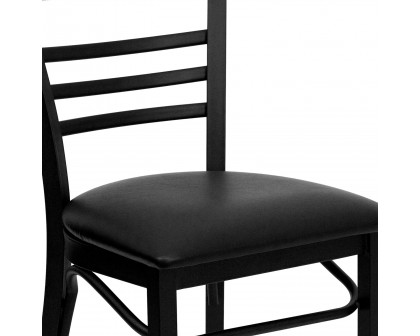 BLNK HERCULES Series Black Metal Three-Slat Ladder Back Restaurant Chair with Vinyl Seat - Black