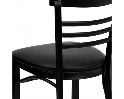 BLNK HERCULES Series Black Metal Three-Slat Ladder Back Restaurant Chair with Vinyl Seat - Black