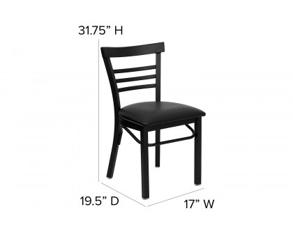 BLNK HERCULES Series Black Metal Three-Slat Ladder Back Restaurant Chair with Vinyl Seat - Black