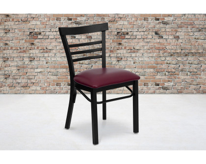 BLNK HERCULES Series Black Metal Three-Slat Ladder Back Restaurant Chair with Vinyl Seat