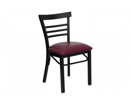 BLNK HERCULES Series Black Metal Three-Slat Ladder Back Restaurant Chair with Vinyl Seat - Burgundy