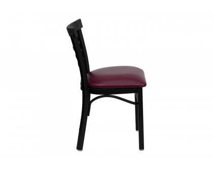 BLNK HERCULES Series Black Metal Three-Slat Ladder Back Restaurant Chair with Vinyl Seat - Burgundy