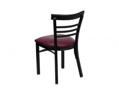 BLNK HERCULES Series Black Metal Three-Slat Ladder Back Restaurant Chair with Vinyl Seat - Burgundy