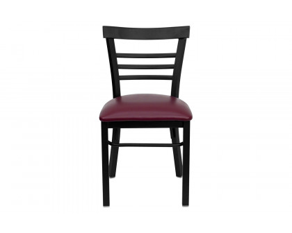 BLNK HERCULES Series Black Metal Three-Slat Ladder Back Restaurant Chair with Vinyl Seat - Burgundy