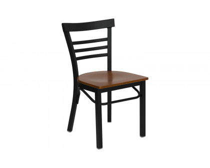 BLNK HERCULES Series Black Metal Three-Slat Ladder Back Restaurant Chair with Wood Seat