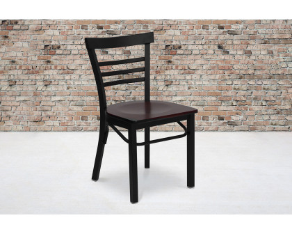 BLNK HERCULES Series Black Metal Three-Slat Ladder Back Restaurant Chair with Wood Seat