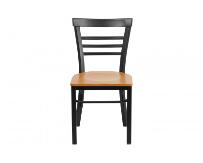 BLNK HERCULES Series Black Metal Three-Slat Ladder Back Restaurant Chair with Wood Seat - Natural