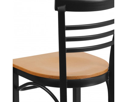 BLNK HERCULES Series Black Metal Three-Slat Ladder Back Restaurant Chair with Wood Seat - Natural