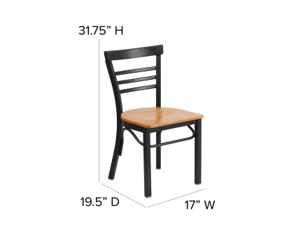 BLNK HERCULES Series Black Metal Three-Slat Ladder Back Restaurant Chair with Wood Seat - Natural