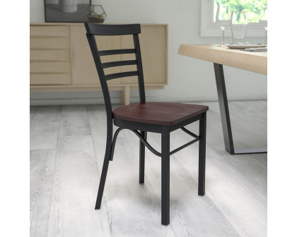 BLNK HERCULES Series Black Metal Three-Slat Ladder Back Restaurant Chair with Wood Seat