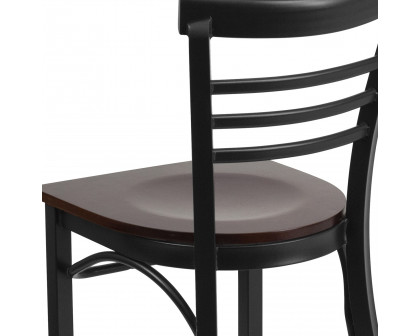 BLNK HERCULES Series Black Metal Three-Slat Ladder Back Restaurant Chair with Wood Seat - Walnut