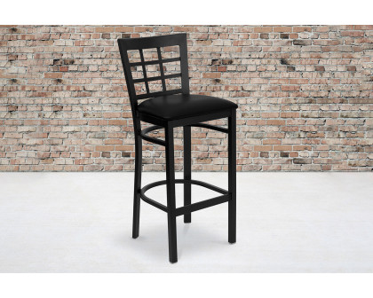 BLNK HERCULES Series Black Metal Window Back Restaurant Bar Stool with Vinyl Seat