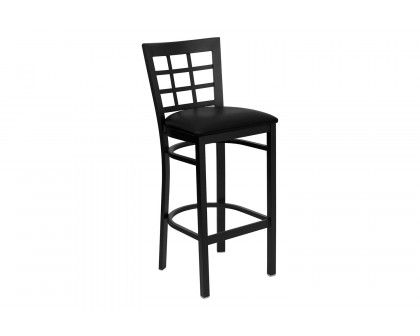 BLNK HERCULES Series Black Metal Window Back Restaurant Bar Stool with Vinyl Seat - Black