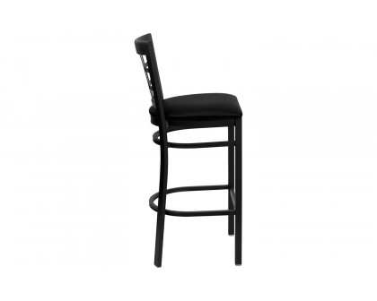 BLNK HERCULES Series Black Metal Window Back Restaurant Bar Stool with Vinyl Seat - Black