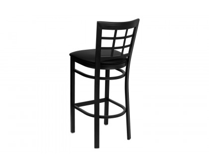 BLNK HERCULES Series Black Metal Window Back Restaurant Bar Stool with Vinyl Seat - Black