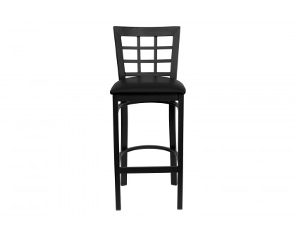 BLNK HERCULES Series Black Metal Window Back Restaurant Bar Stool with Vinyl Seat - Black