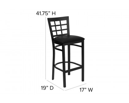 BLNK HERCULES Series Black Metal Window Back Restaurant Bar Stool with Vinyl Seat - Black