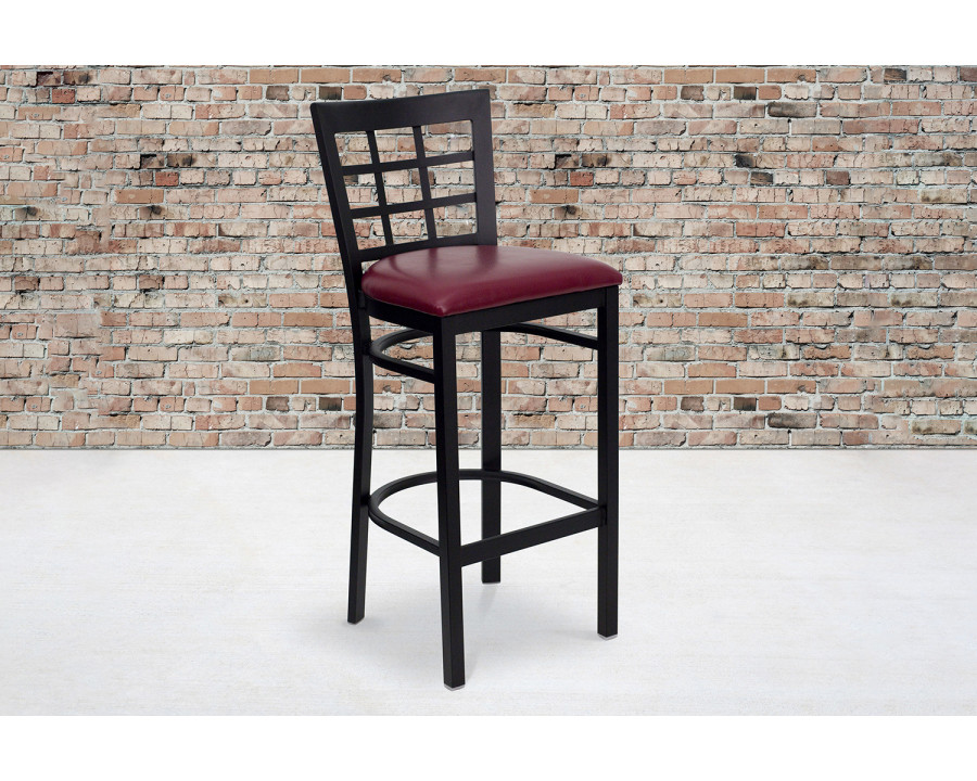 BLNK HERCULES Series Black Metal Window Back Restaurant Bar Stool with Vinyl Seat