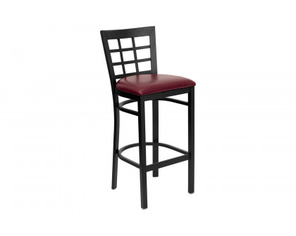 BLNK HERCULES Series Black Metal Window Back Restaurant Bar Stool with Vinyl Seat