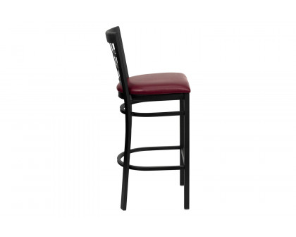 BLNK HERCULES Series Black Metal Window Back Restaurant Bar Stool with Vinyl Seat - Burgundy